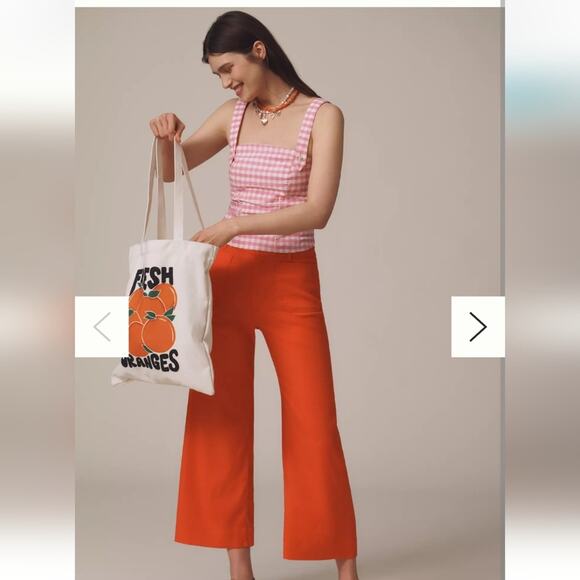 Anthropologie The Colette Cropped Wide-Leg Pants by Maeve: Linen 26 Red - Picture 1 of 6
